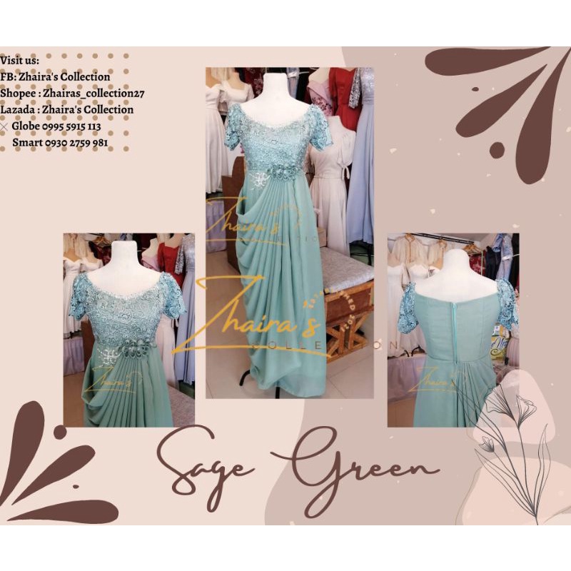 Lace Long Gown Sage Green Mother Gown BridesMaid Maid of honor