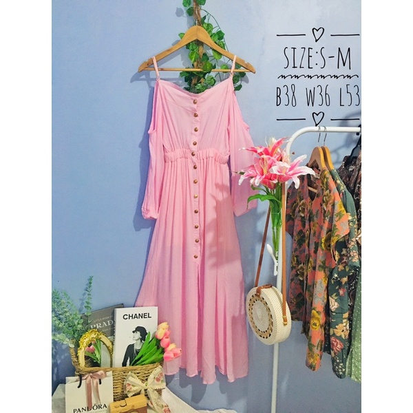Dainty Modern Vintage Button down Maxi Dress Pink New Arrival (Peloved on hand) Shopee