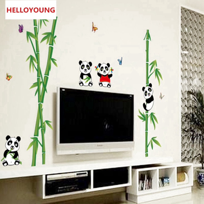 Diy Cartoon Panda Bamboo Wallpapers Waterproof Bedroom Decor