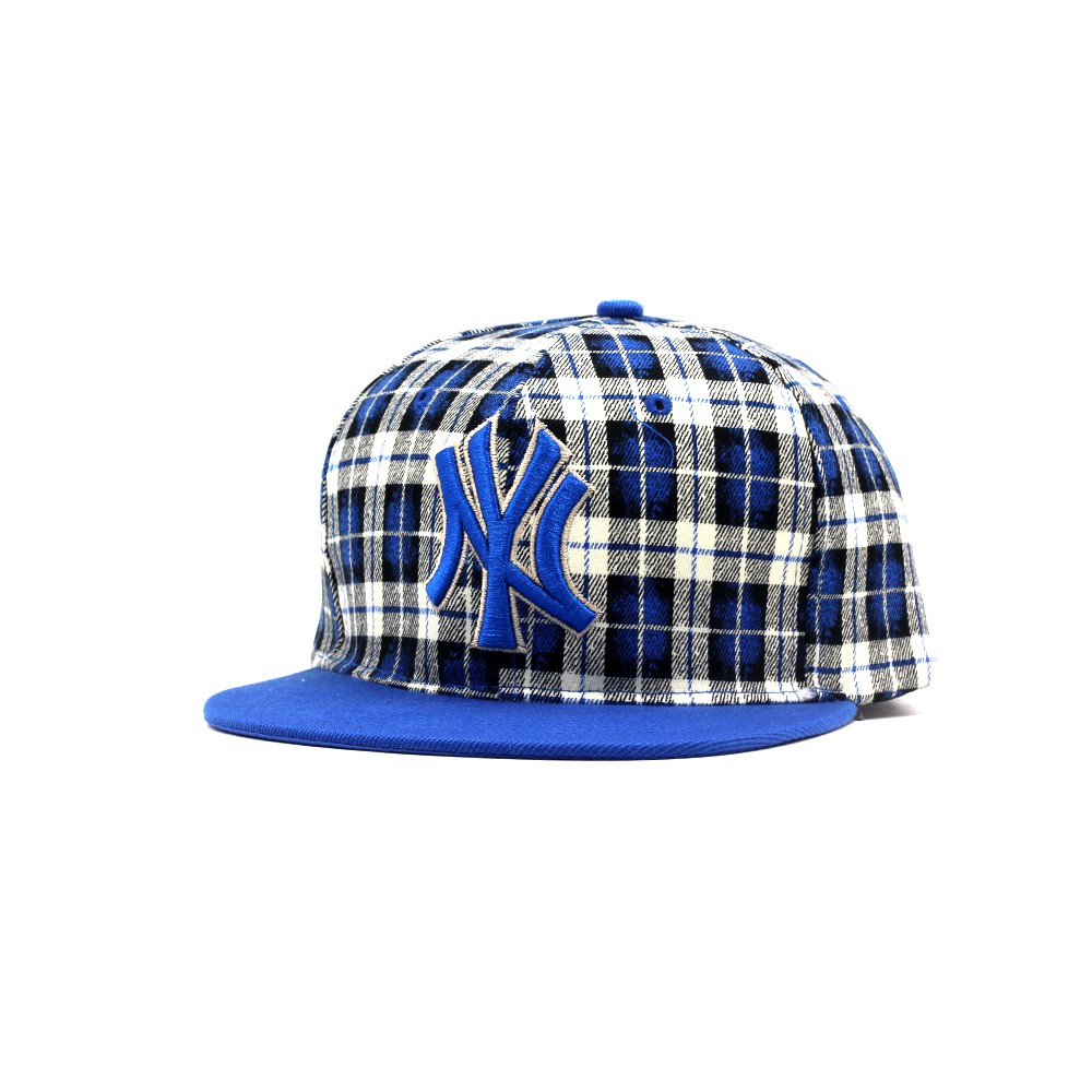 checkered baseball cap