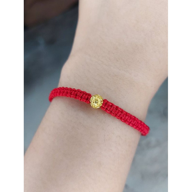 Real 999 24K Yellow Gold Lovely Small Cat with Red Cord Cord Lucky Bracelet