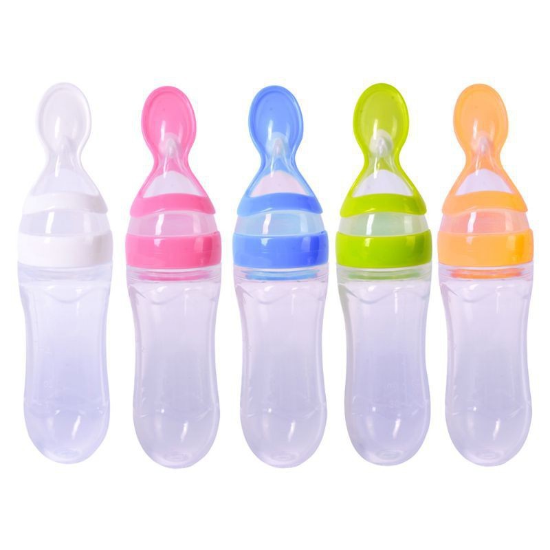 90ml Infant Baby Kids Silicone Feeding With Spoon Feeder Food Rice