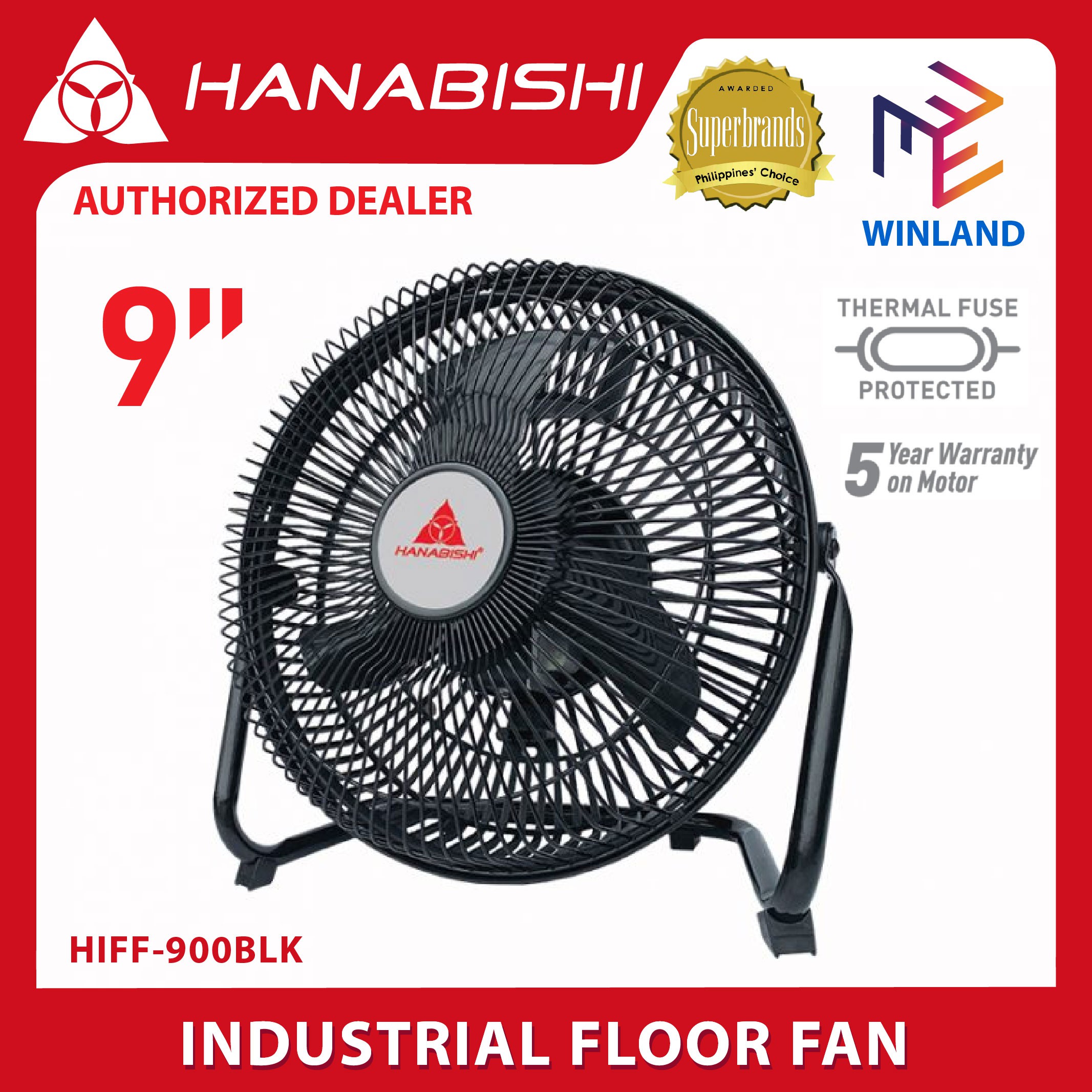 Hanabishi Original Industrial Floor Fan Electric Fan HIFF900BLK