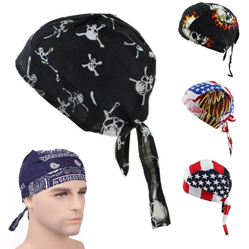Cotton Biker Skull Cap Motorcycle Bandana Head Wrap Du Doo Do Rag Black Hat New