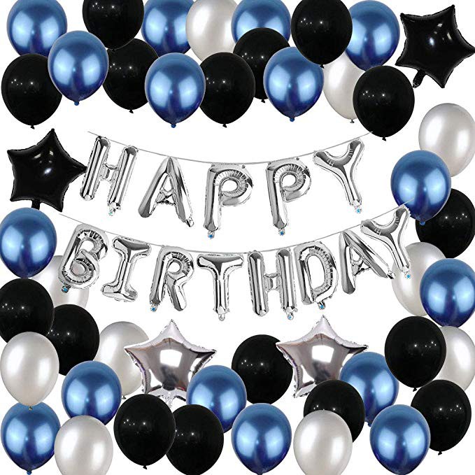 Birthday Party Decorations Banners Blue Black Silver Balloon