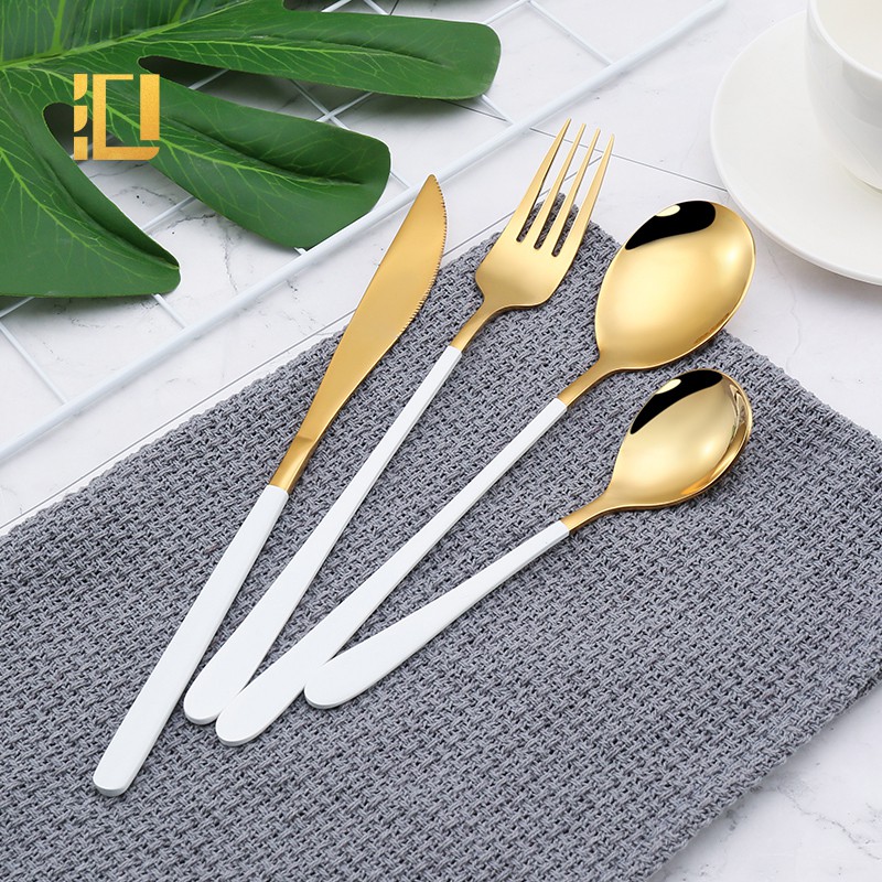 4pcs/set High Quality Golden Cutlery Korea style Knife Fork Spoon Set