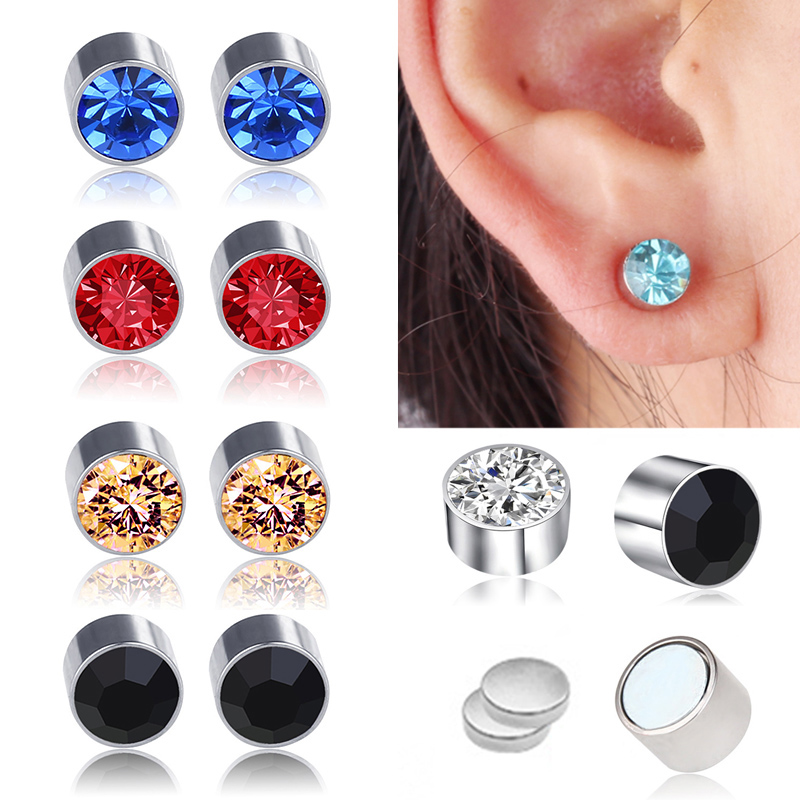 1Pair Women Men Ear Studs Stainless Steel Earless Magnet Strong Magnetic Iron Earrings Ear Clip No Piercing