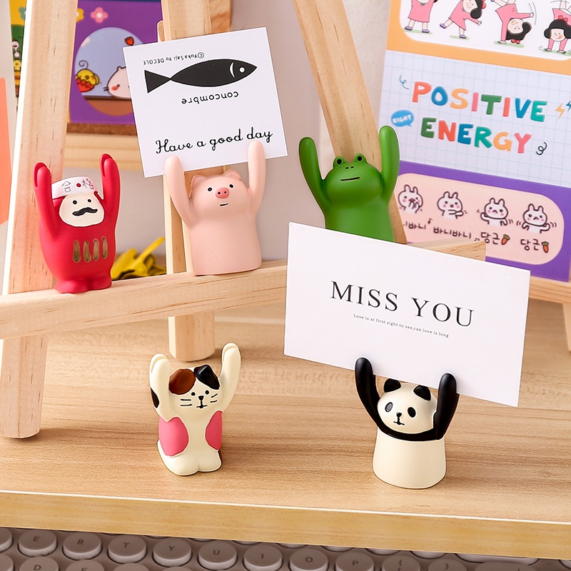 Cute Animal Business Card Holder Memo Holder Note Stands Resin Photo