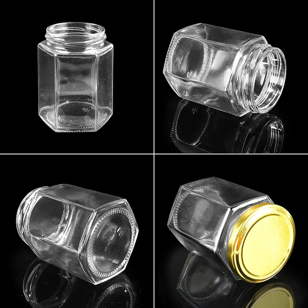 24pcs Hexagon Jars 180ml with Lids 6oz Clear Glass Canning Jars Honey
