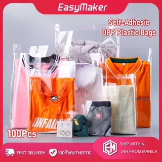 100pcs Clear Plastic Self Adhesive Bag Self Sealing Clothes Packing Resealable T-Shirt Packaging Bag