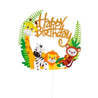 Large Jungle Safari Birthday Cake Topper Flags for Birthday Party Favor Supplies Forest Animal Theme