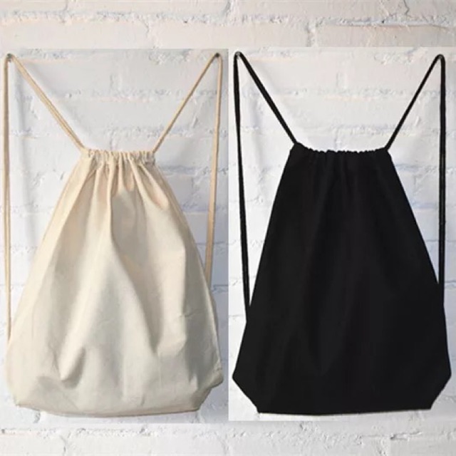 Plain canvas string bag Back pack Katsa bag Drawstring bag stringbag ...