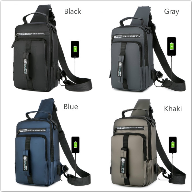 BHK USB Charging Chest Bag Men Anti-theft Sling Shoulder Bag Waterproof Messenger Bag