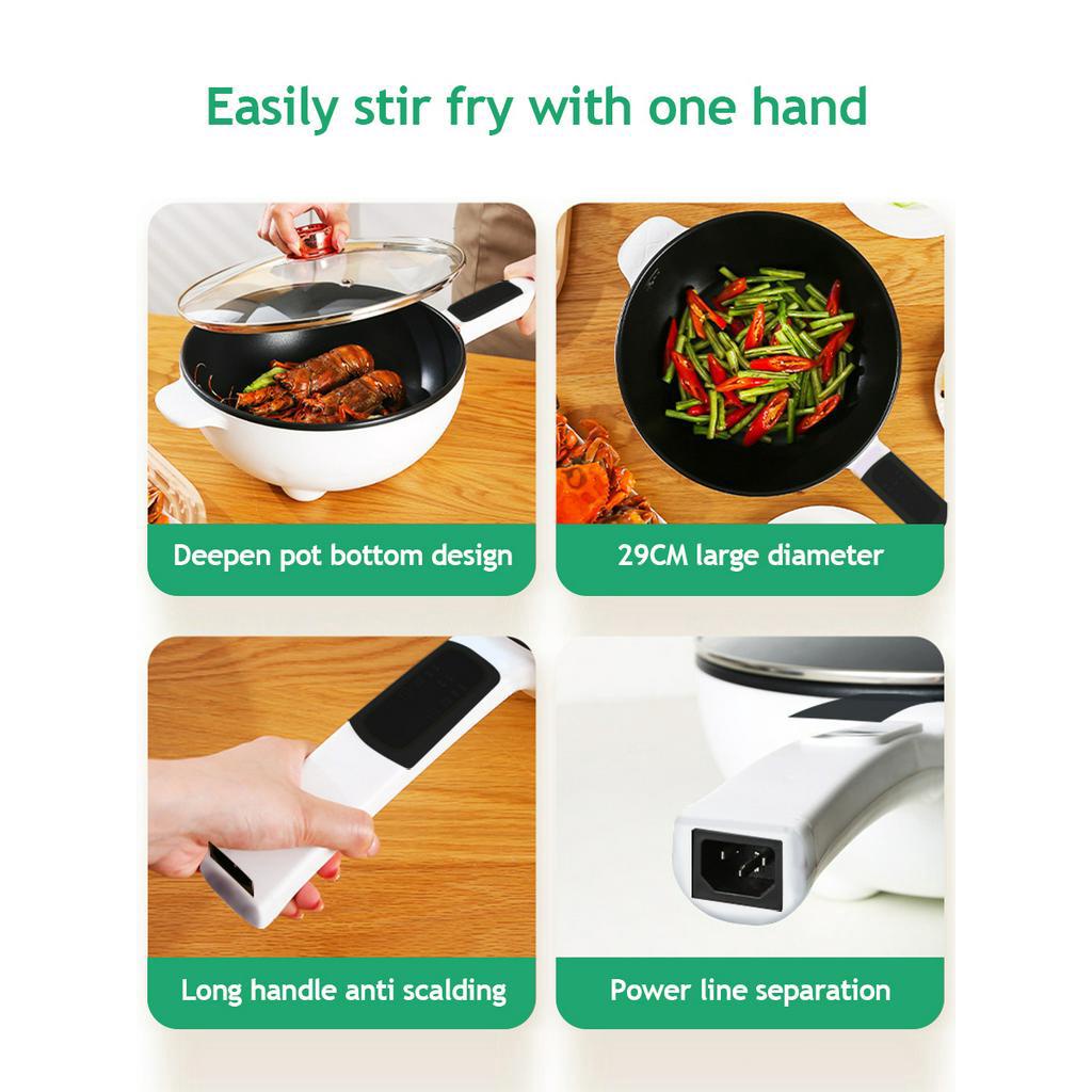 ICON Electric Frying Pan 2Layer Cooker Multifunctional Rice Cooker Non Stick Mini Pot With Steamer - Image 5