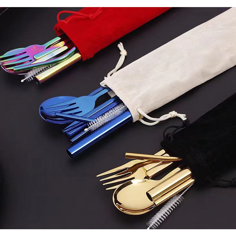 7 Pcs Cutlery set 403 stainless Steel Dinner Set titanium Colorful Set