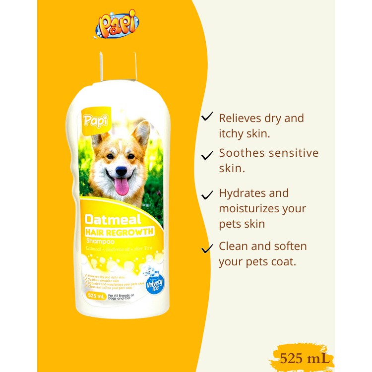 FCR AGRIVET] PAPI Oatmeal Hair Regrowth Shampoo 525ml / For all breeds of  Dogs and Cats | Shopee Philippines