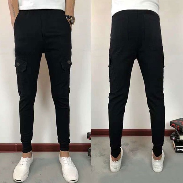 six pocket pants black