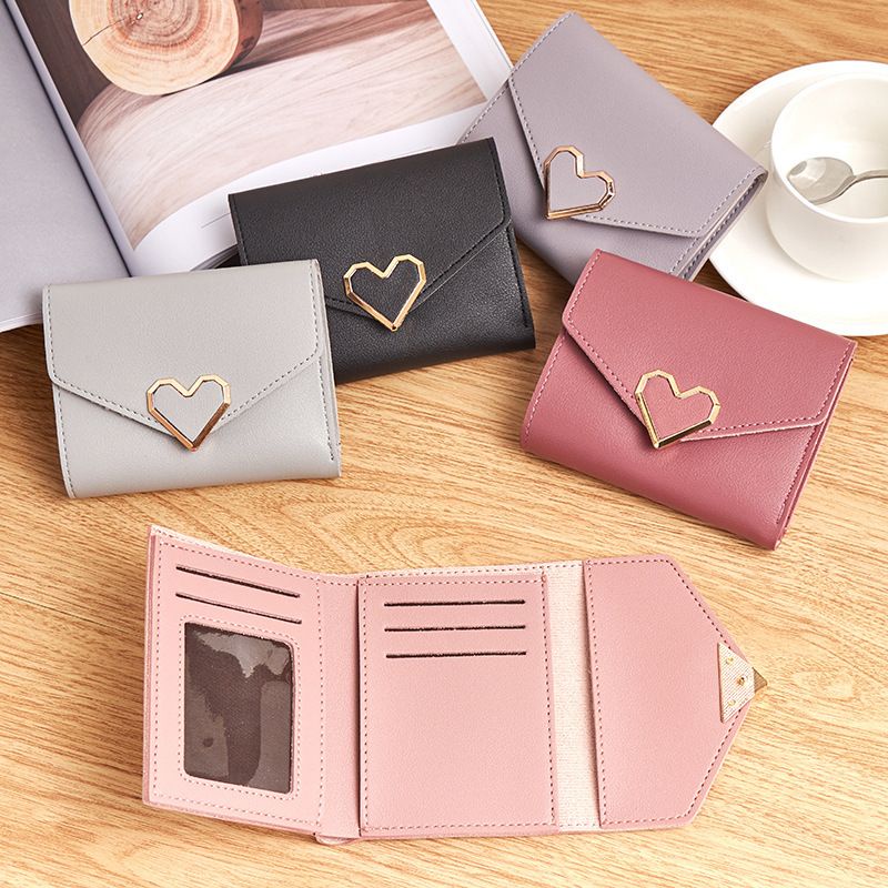 YQY #56105 korean heart wallet three fold leather short wallet | Shopee ...