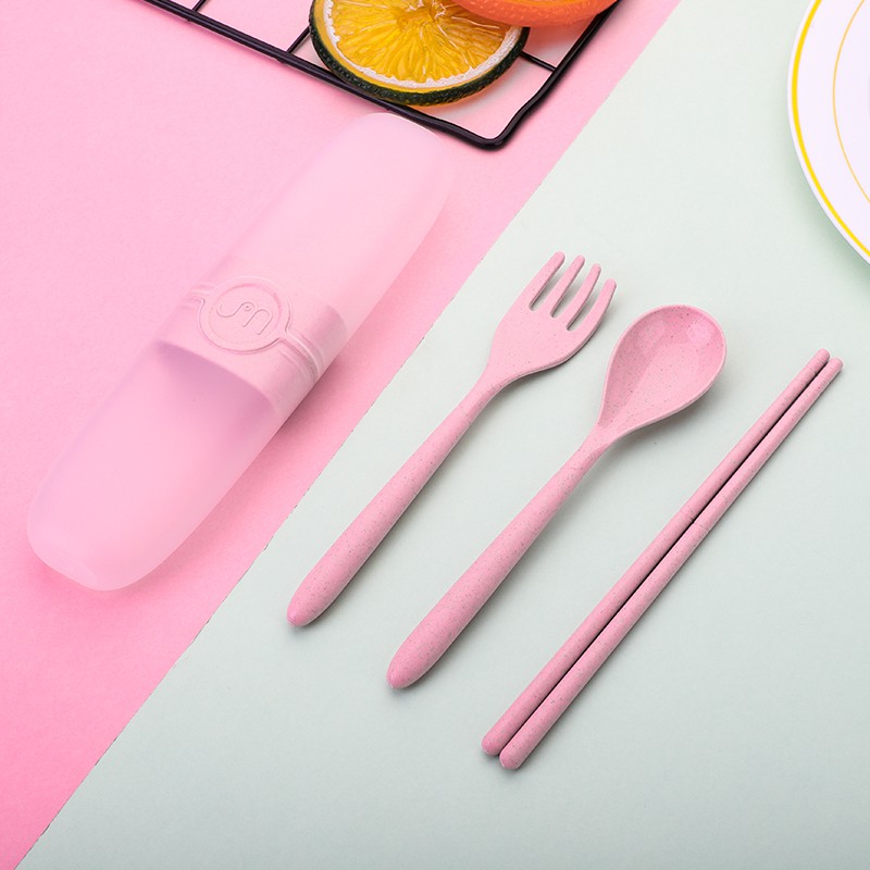 Portable Cutlery Set, Natural Wheat Straw Utensils Set Chopstick Fork and Spoon Set Reusable