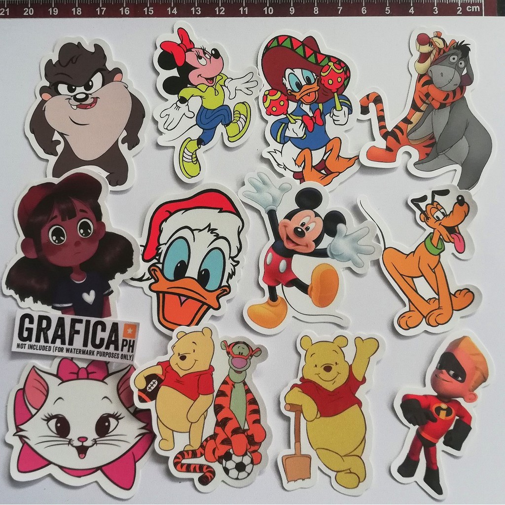 Cartoon Characters Stickers (v2) 12pcs Waterproof Glossy Sticker Pack ...