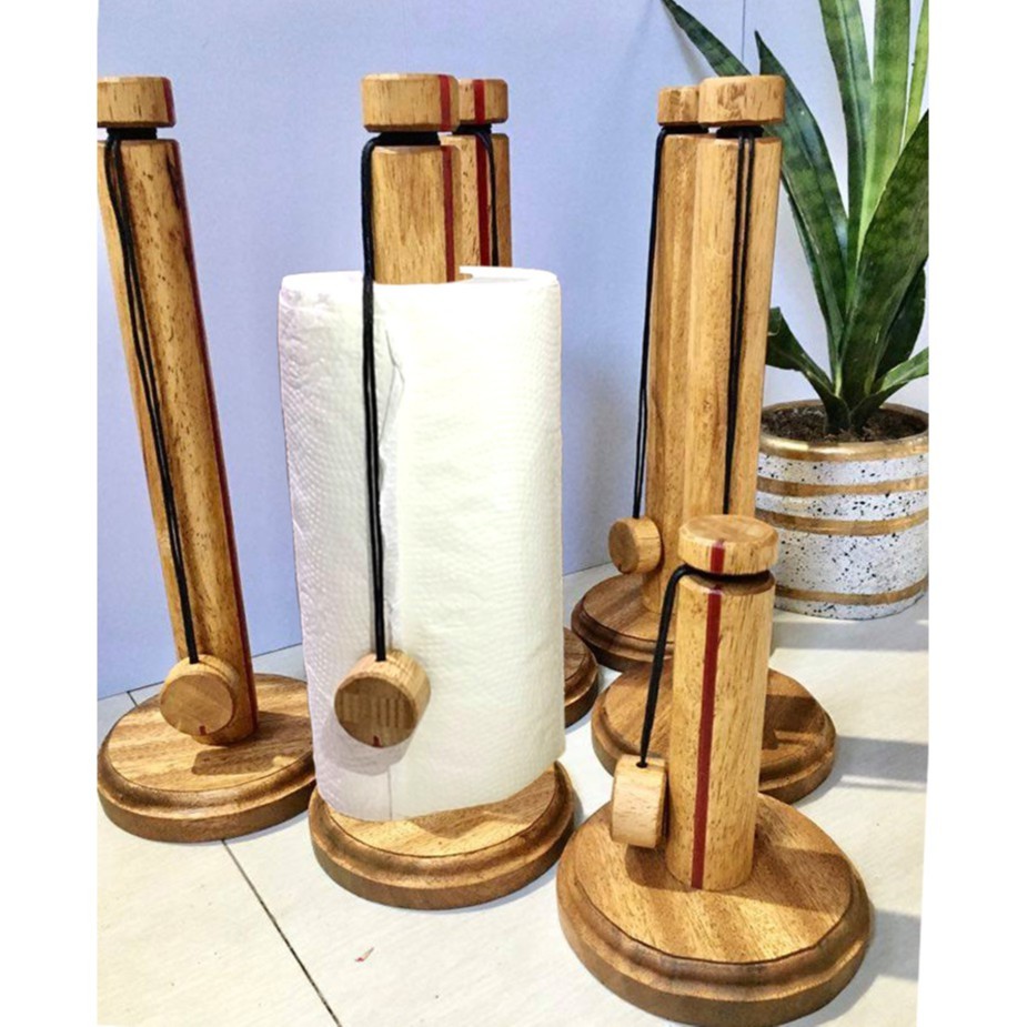 Wooden Tissue Holder Stand Long and short, Kitchen Towel Holder