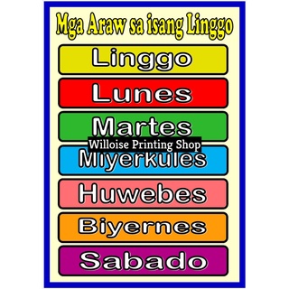 Mga Araw sa Isang Linggo - Educational Laminated Chart - A4 Size ...