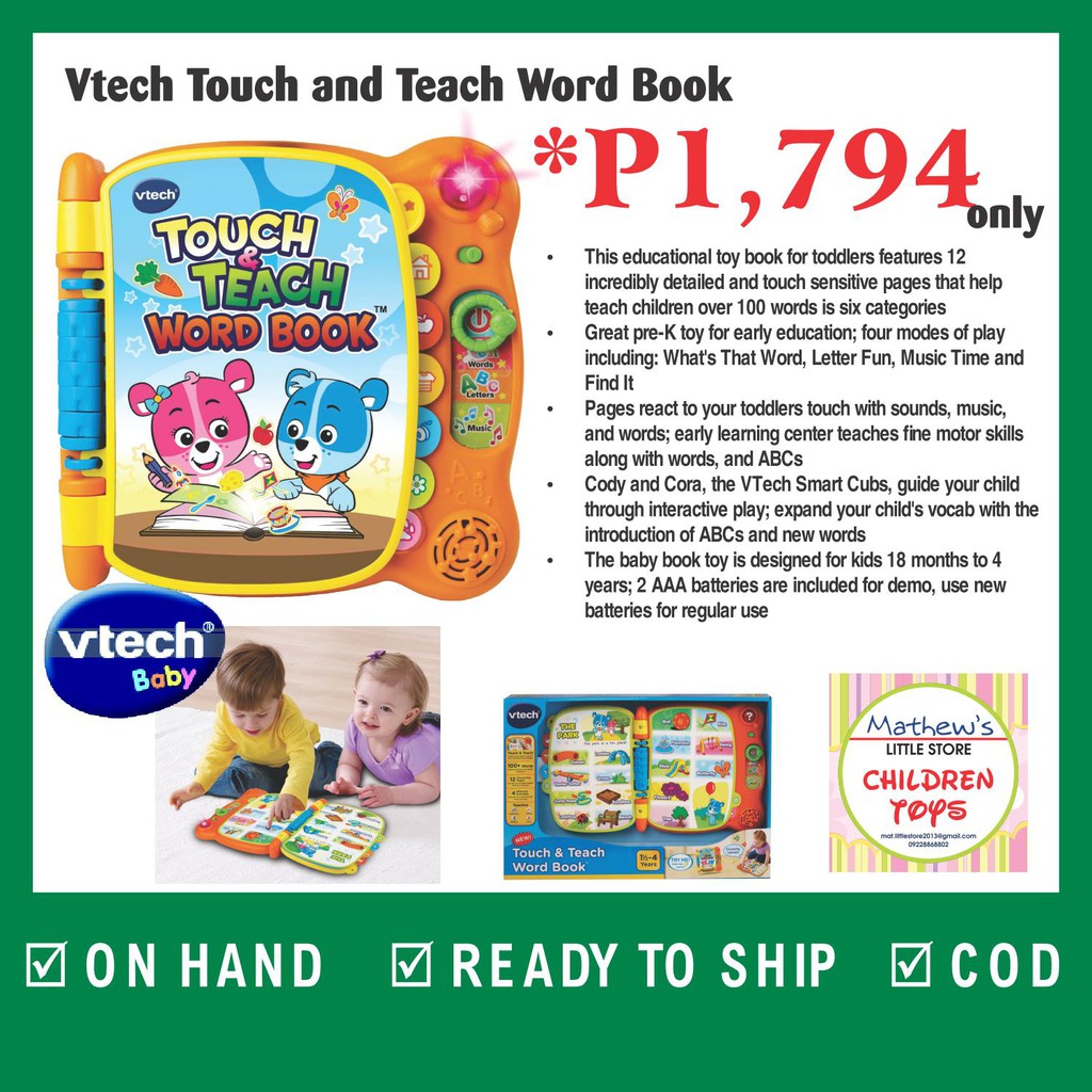VTech Touch and Teach Word Book Electronic 12 Pages 6 Categories 3 Functions for sale online 