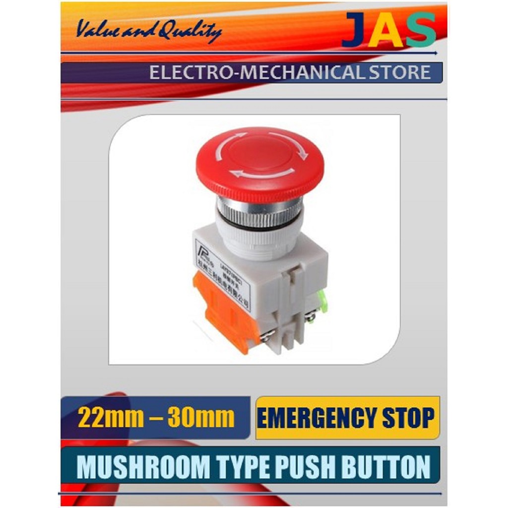 Emergency stop mushroom type push button lay7-11zs 1no + 1nc, 40mm head ...