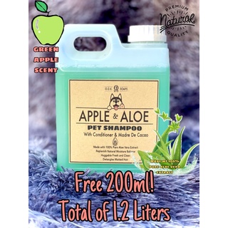 ODK SOAPS-1.2Liters  (2in1) Apple & Aloe Dog/Cat Shampoo & Conditioner with Madre de Cacao 1 Liter
