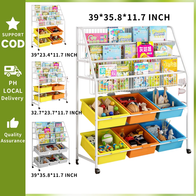Trol Kids Toy Book Shelf Stand Rack organizer storage with Basket Bins Organizer Storage Rack