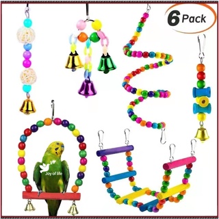 （COD) 6 pieces of parrot hanging ladder swing rack bell string toy