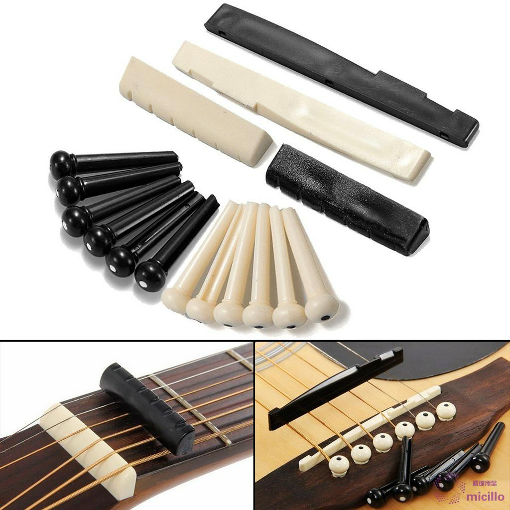 Guitars accessorie 1 Set 6 Guitar Bone Bridge Pins + 1 Saddle Nut for