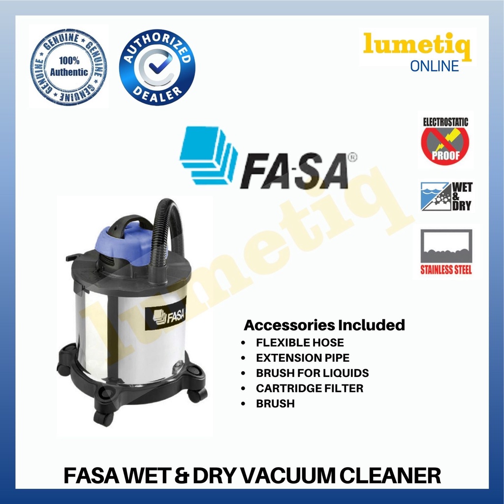 FASA Italy Wet & Dry Vacuum Cleaner 20Liters Stainless Steel Tank