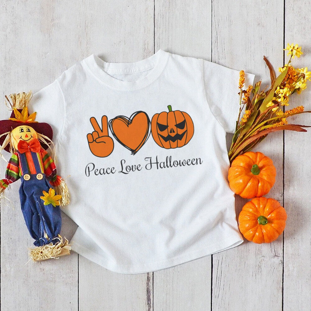 Eat Drink and Be Scary Funny Halloween Kids Shirt Cute Pumpkin Printed Short-sleeved T-shirt Tops for 1-12yrs Children