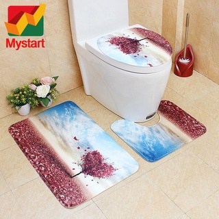 3pcs Nature View Bathroom Mat Set Anti Slip Washable Toilet Cover Floor Bath Mats Bathroom Rugs #6