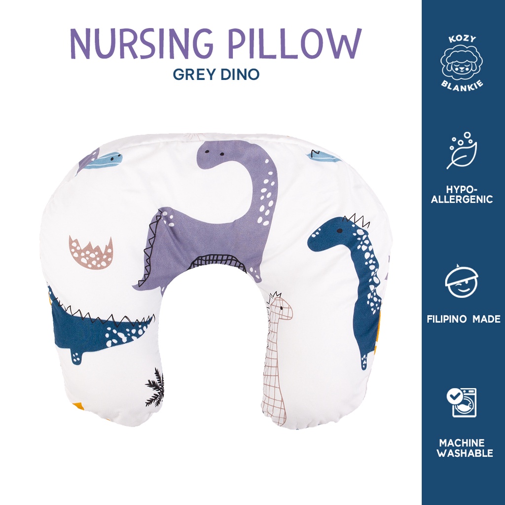 Kozy Blankie Premium Infant Nursing Gray Dino Breastfeeding Pillow For