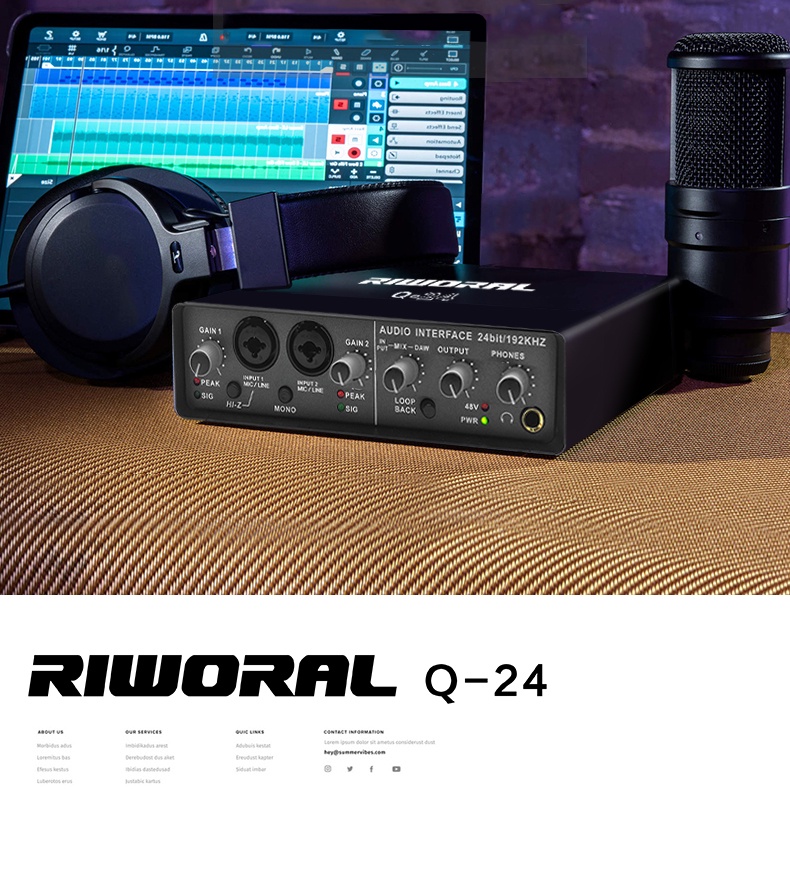RIWORAL Q24 Sound Card Professional Audio interface System Stereo Mono