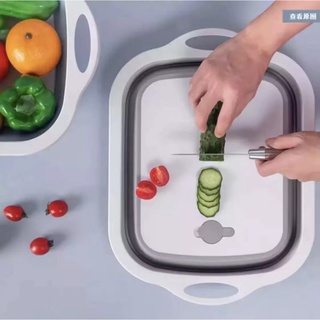 Folding Cutting Board Basket Collapsible Dish Tub With Draining Plug Colander Fruits Vegetable #1