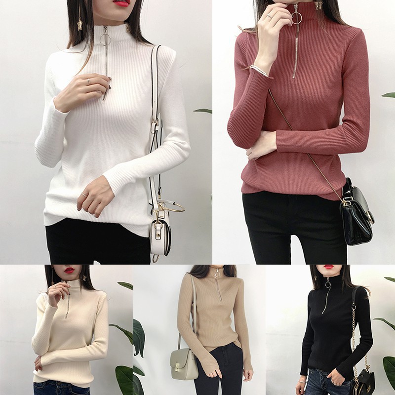 turtleneck zip up sweater women's
