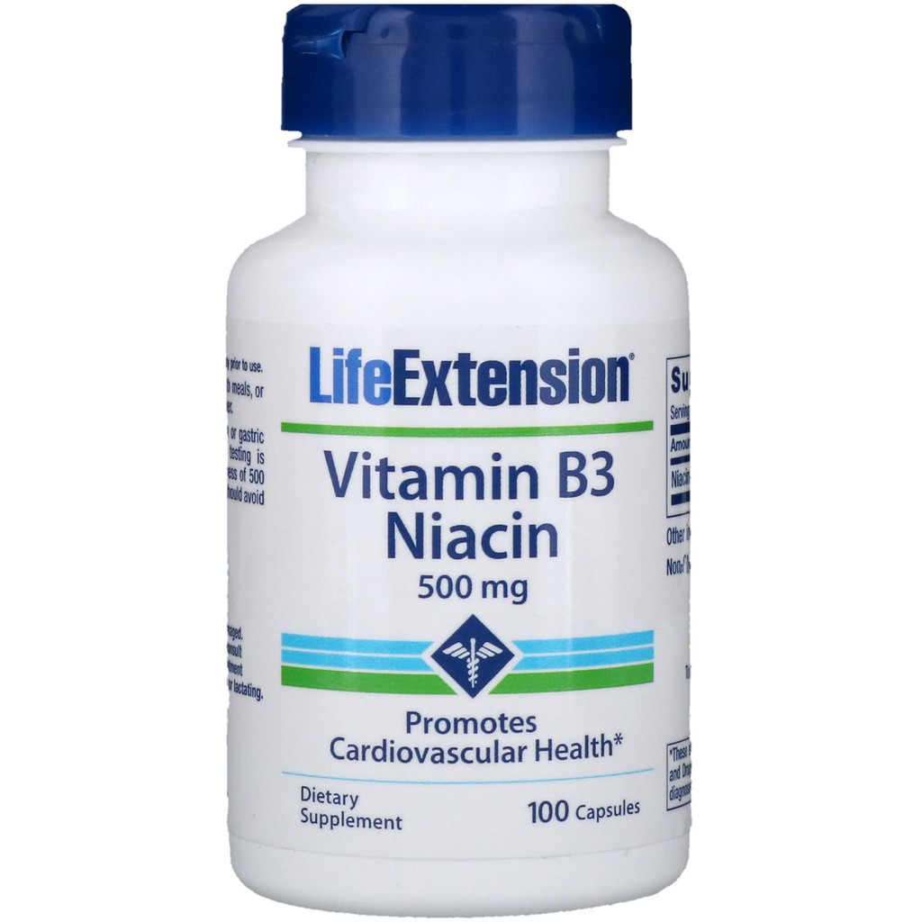 Life Extension, Vitamin B3 Niacin, 500 mg, 100 Capsules Shopee