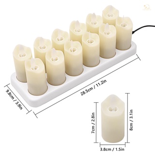 SUPH 12 PCS Rechargeable Flameless Candles Realistic Warm Yellow LED Cordless Pillar Candles Electric Candle Lights with Flickering Flame for Christmas Halloween Festivals Wedding #7