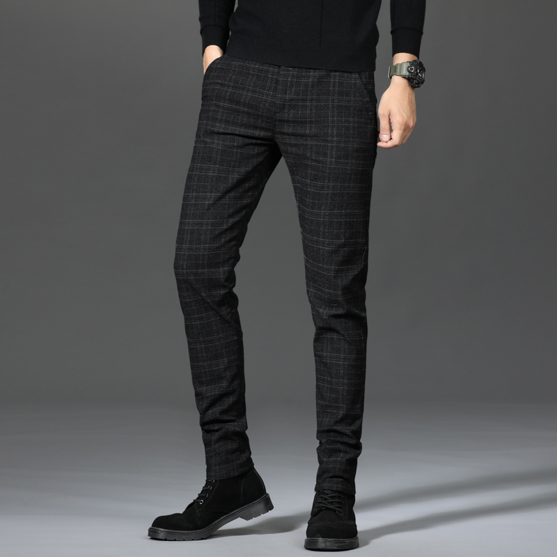 Men's Casual Pants Plaid Checkered Seluar Long Trousers Black Grey ...