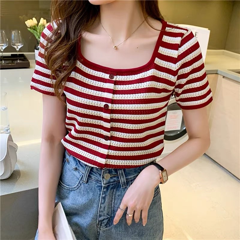 Korean Women Fashion Square Neck Knitted Top Blouse Shopee Philippines