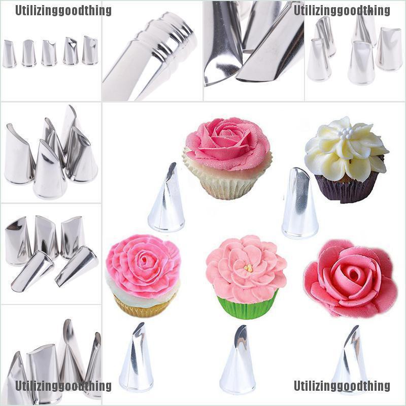 5pcs Rose Petal Metal Cream Tips Cake Decorating Tool Icing Piping Nozzles TG 