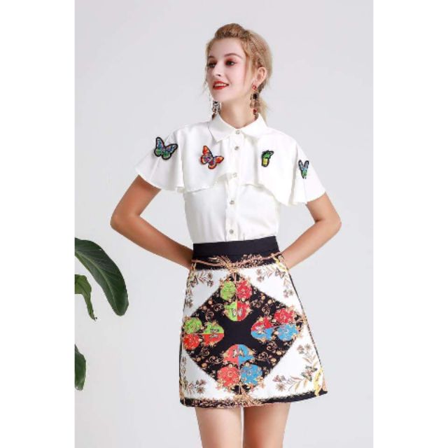 versace skirt and top