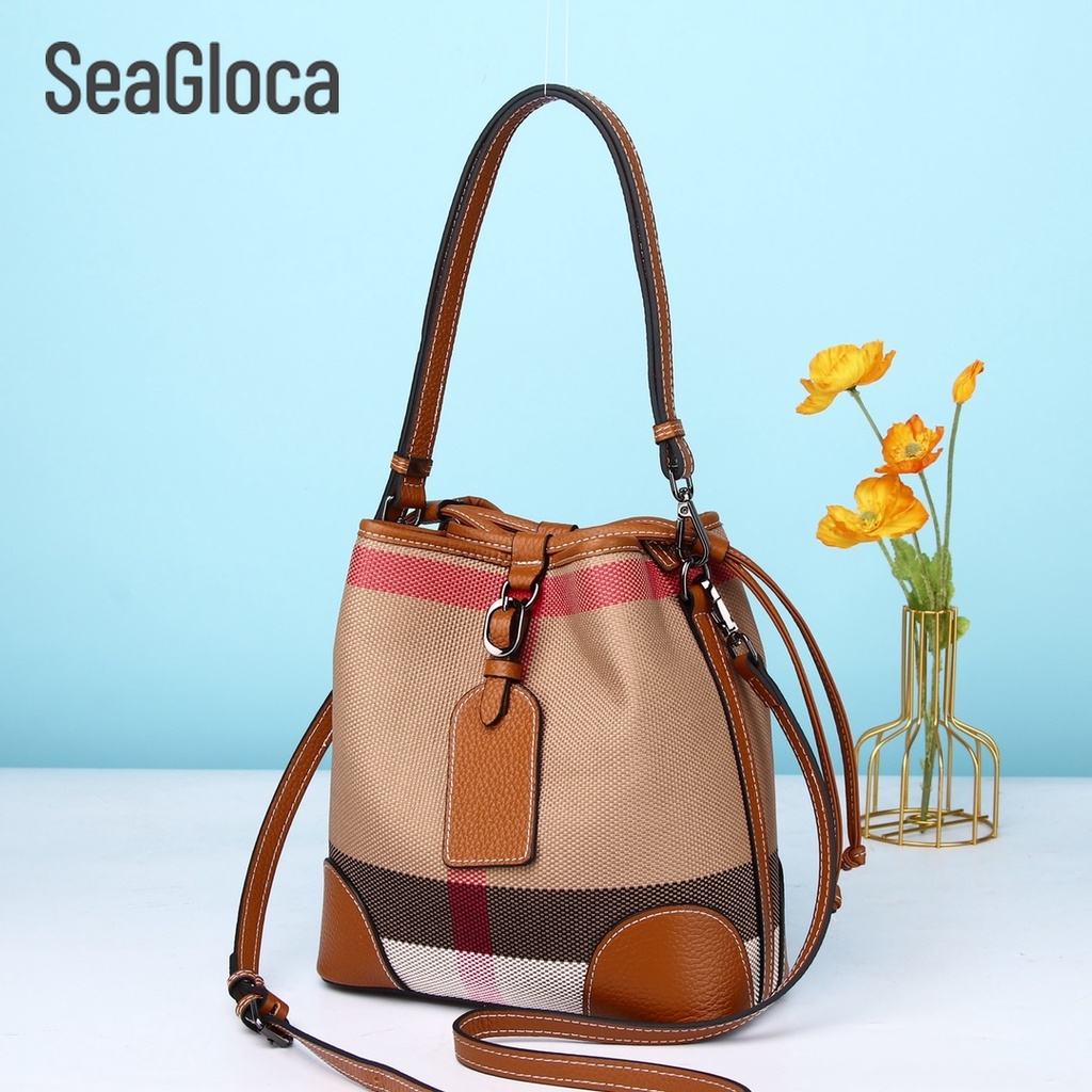 SeaGloca【Real Leather】New Fashion Premium Genuine Leather  Canvas Portable Shoulder Messenger Bag For Woman No.1318 #9