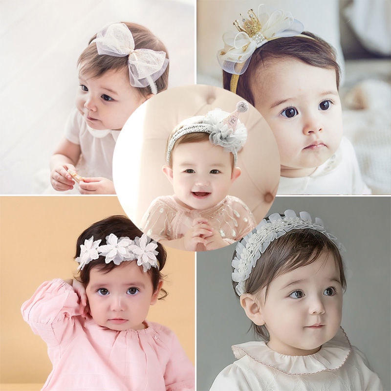 One year old baby headband white baptism baby girl headband newborn flower  hair ribbon princess flower party headdress | Shopee Philippines