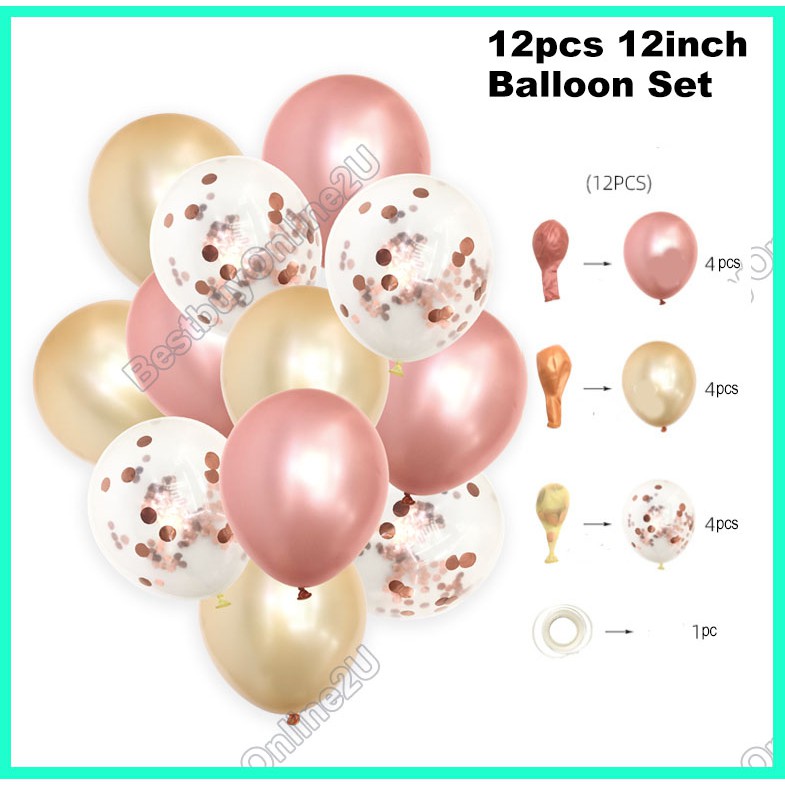 12 Pcs 12 inch Balloon Set with Confetti Balloon Helium Quality ...