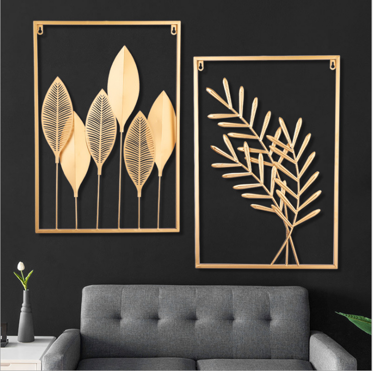 Metal Wall Decor with Square Frame, Metal Leaf Wall Art Decor Gold ...