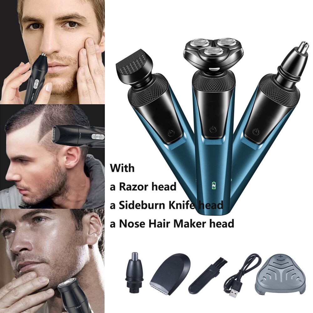 3 In 1 Shaver Waterproof Electric Shaver Rechargeable Cordless Rotary Shaver Trimmer Electric Razor for Men Facial Clean Tools
